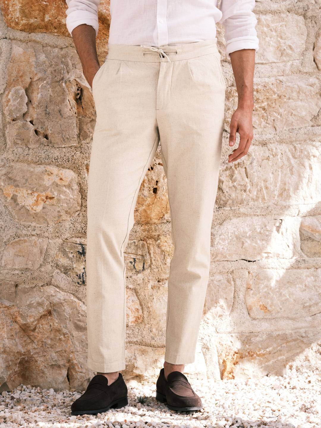 jonnlynx ジョンリンクス【 wide pants / Beige 】 jonnlynx / linen coating pants ( brown / beige ) | JUQUI Online