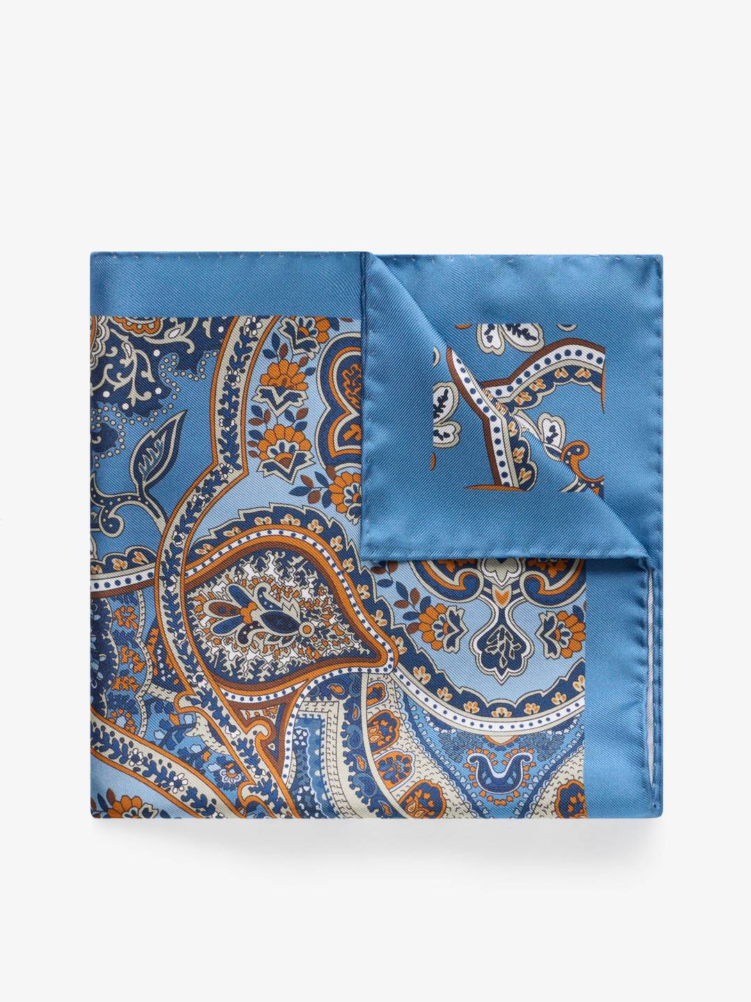 Reversible Pocket Square in Blue Paisley / Floral Print