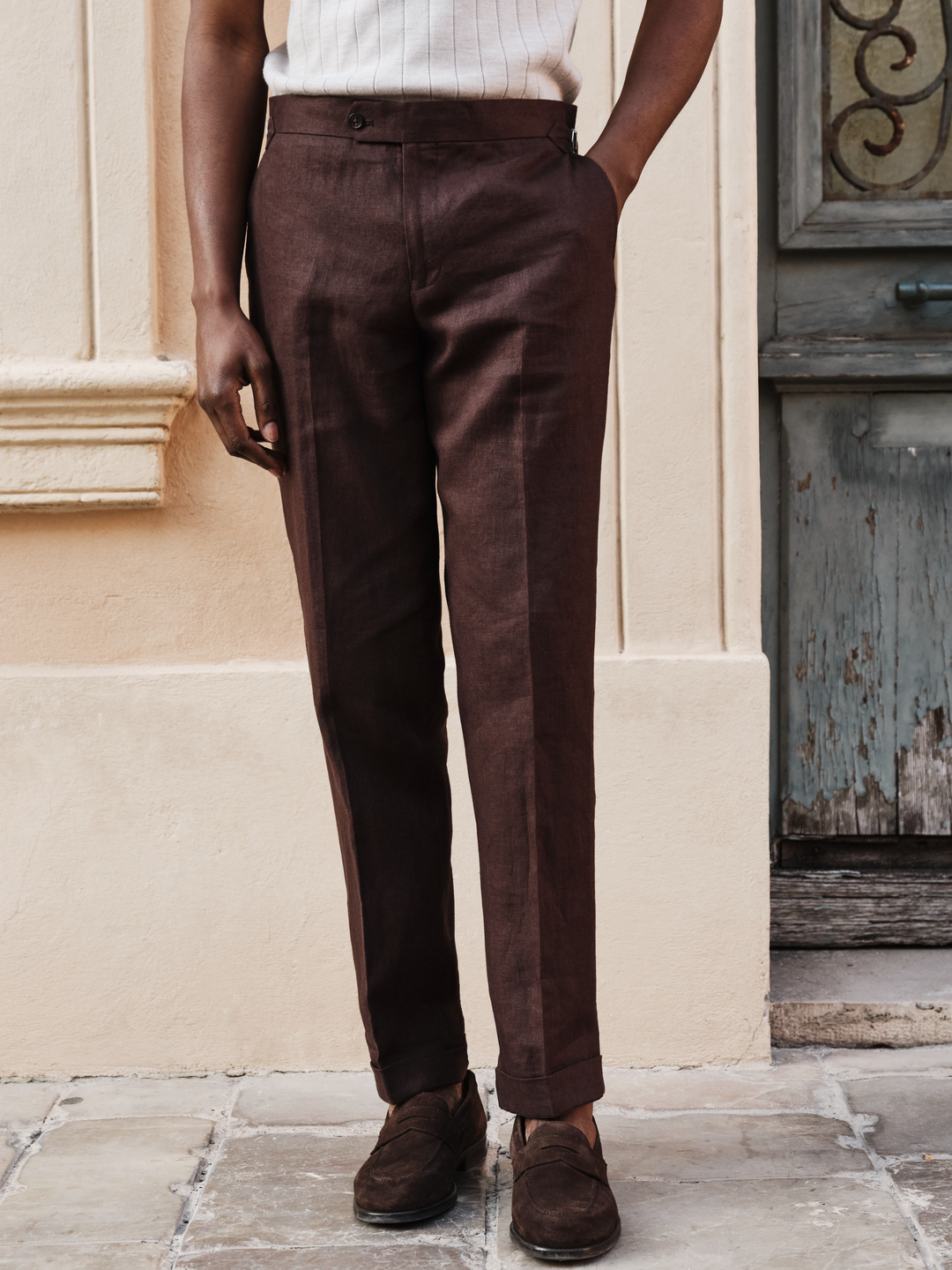 Dark Brown Linen Trousers - Linen Tailored Fit - Buy online | John Henric Dark Brown Linen Trousers - Linen Tailored Fit - Buy online | John Henric