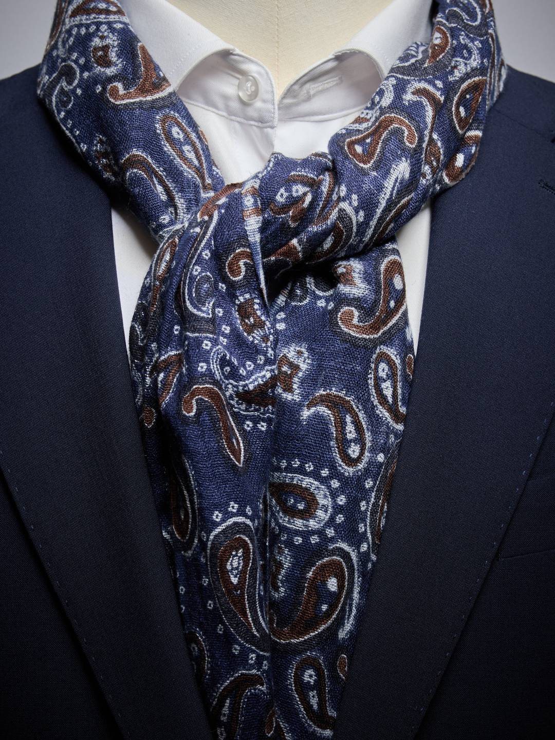 Navy Blue Scarf - Linen Cotton Paisley - Buy online | John Henric