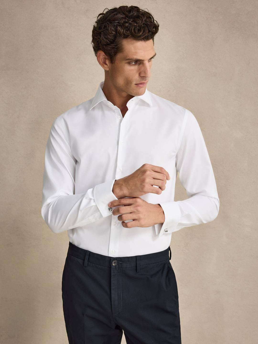 slim fit luxury cotton double cuff dress shirt Luxury Shirt' in Champagne with French Cuff - Slim Fit main image 1