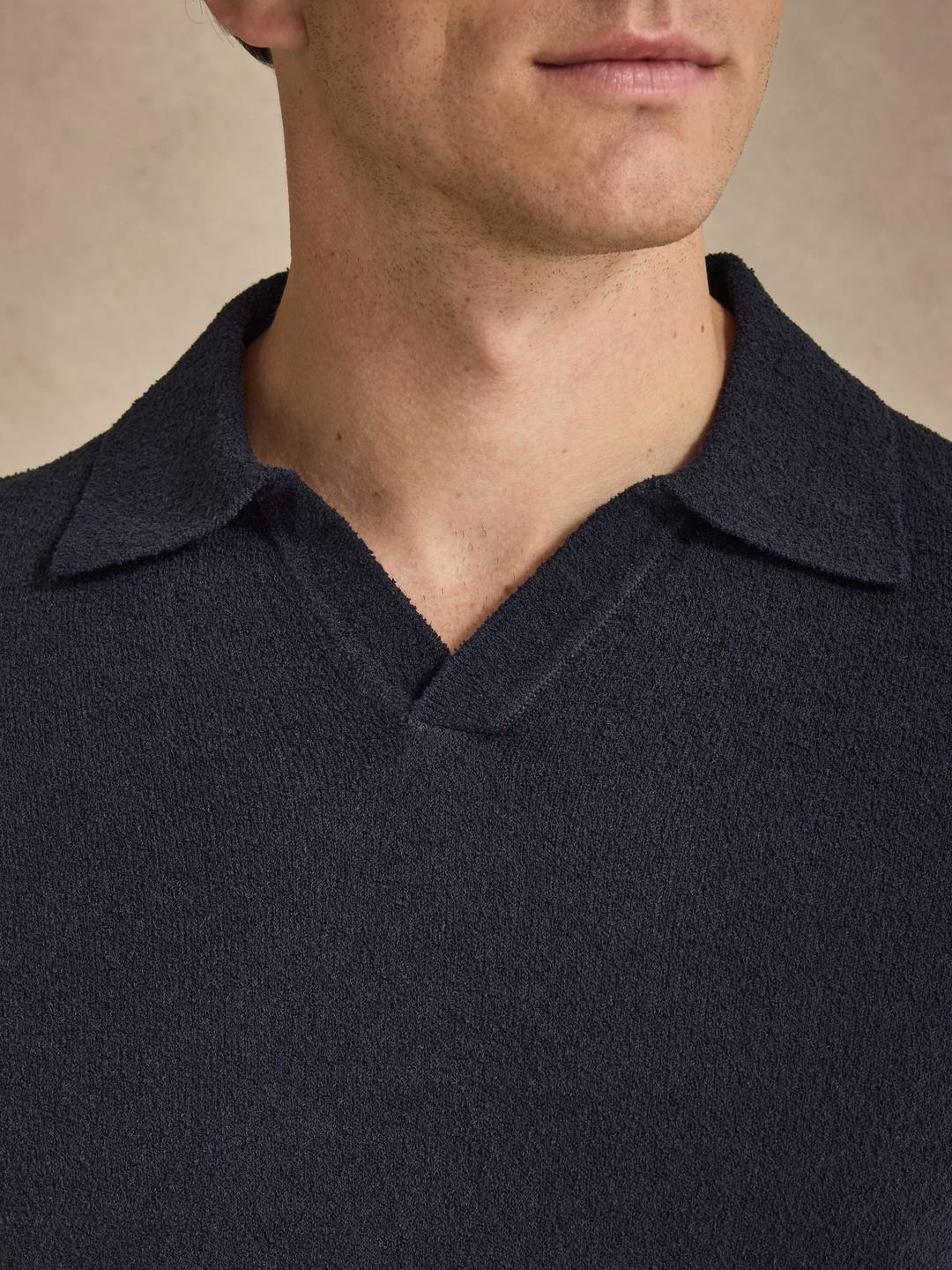Resurrection GM KNIT POLOSHIRT ネイビー Navy Blue Polo Shirt - Cotton Bouclé - Buy online | John Henric