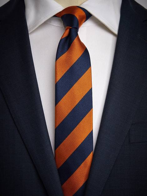 Cravate Orange a Rayures Bleu Pack Prestige en Soie