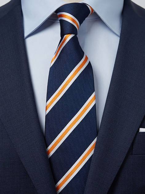 New Classic Striped Orange Blue JACQUARD WOVEN Silk Men's Tie Necktie | UK