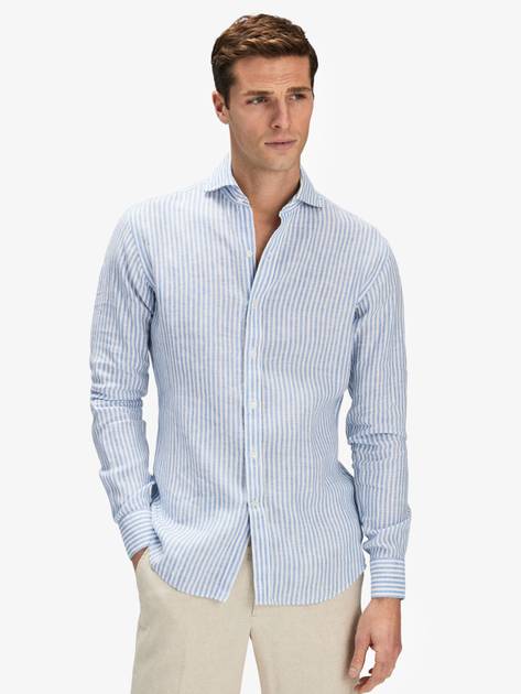 Blue and white striped best sale shirt men