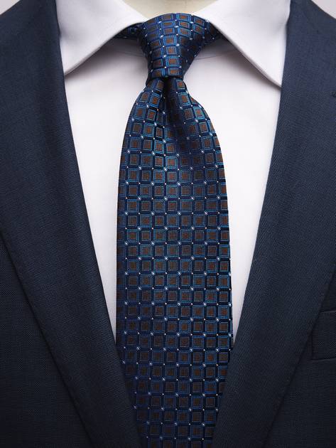 Blue & Brown Tie Geometric - Buy online | John Henric