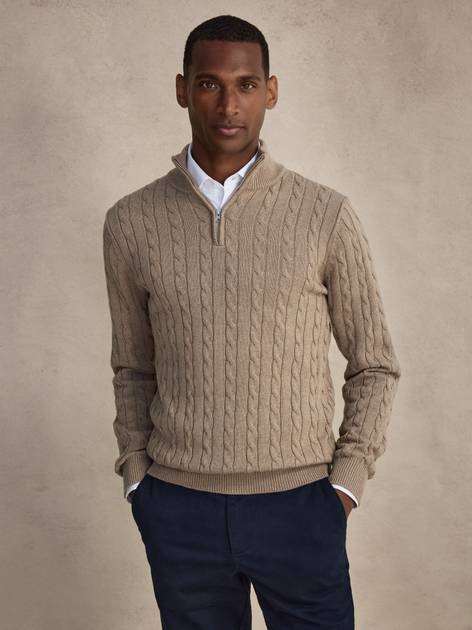 ＜Steven Alan＞SQUARE CABLE KNIT PULLOVER ARAN HALF ZIP SWEATER 2507 | The Sweater Shop