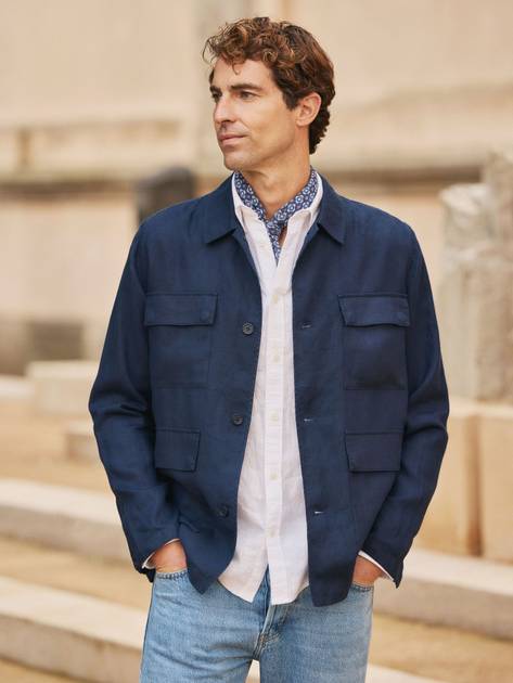 Marineblå Overshirt - Hør - Køb online | John Henric