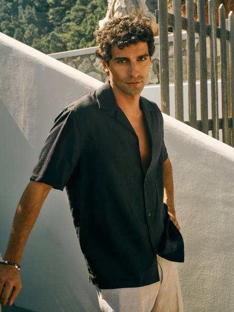 Black Short Sleeve Linen Shirt - Linen Casual Fit - Buy online