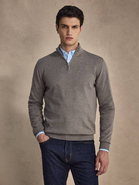Taupe Sweater - Cotton Half Zip - Buy online | John Henric