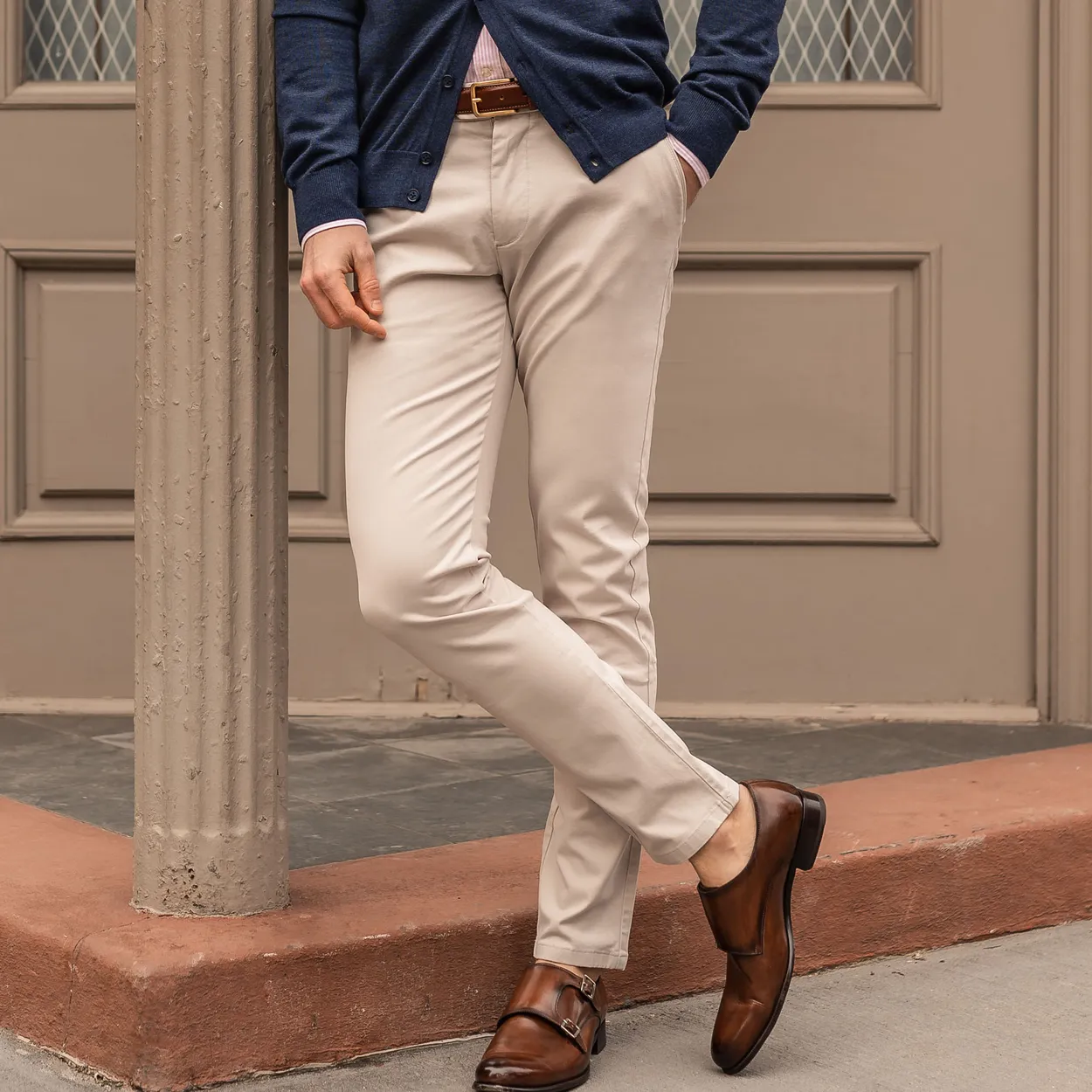 Blue blazer white shirt, chinos - classic looks