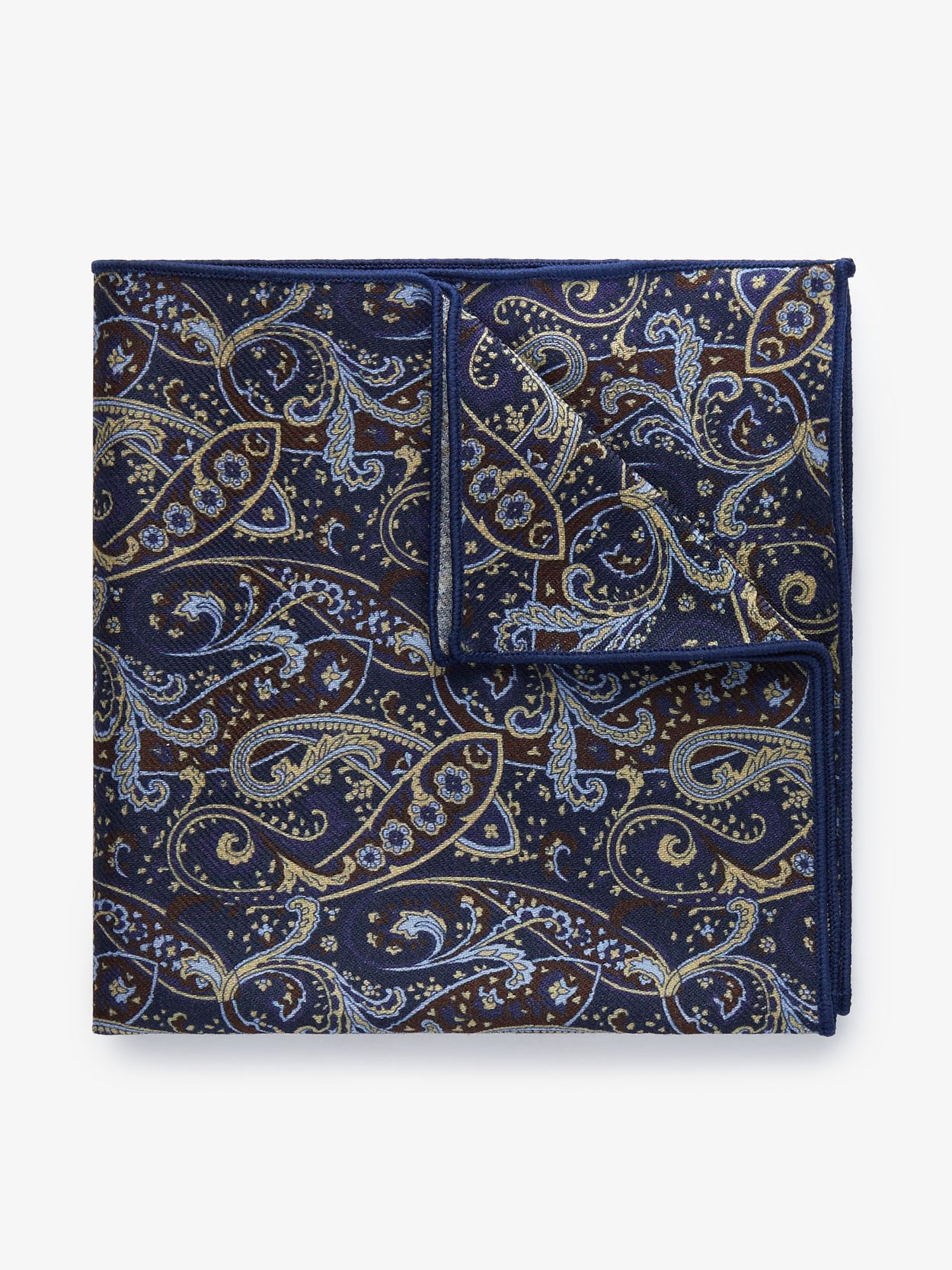 Blue Pocket Square Wool Paisley