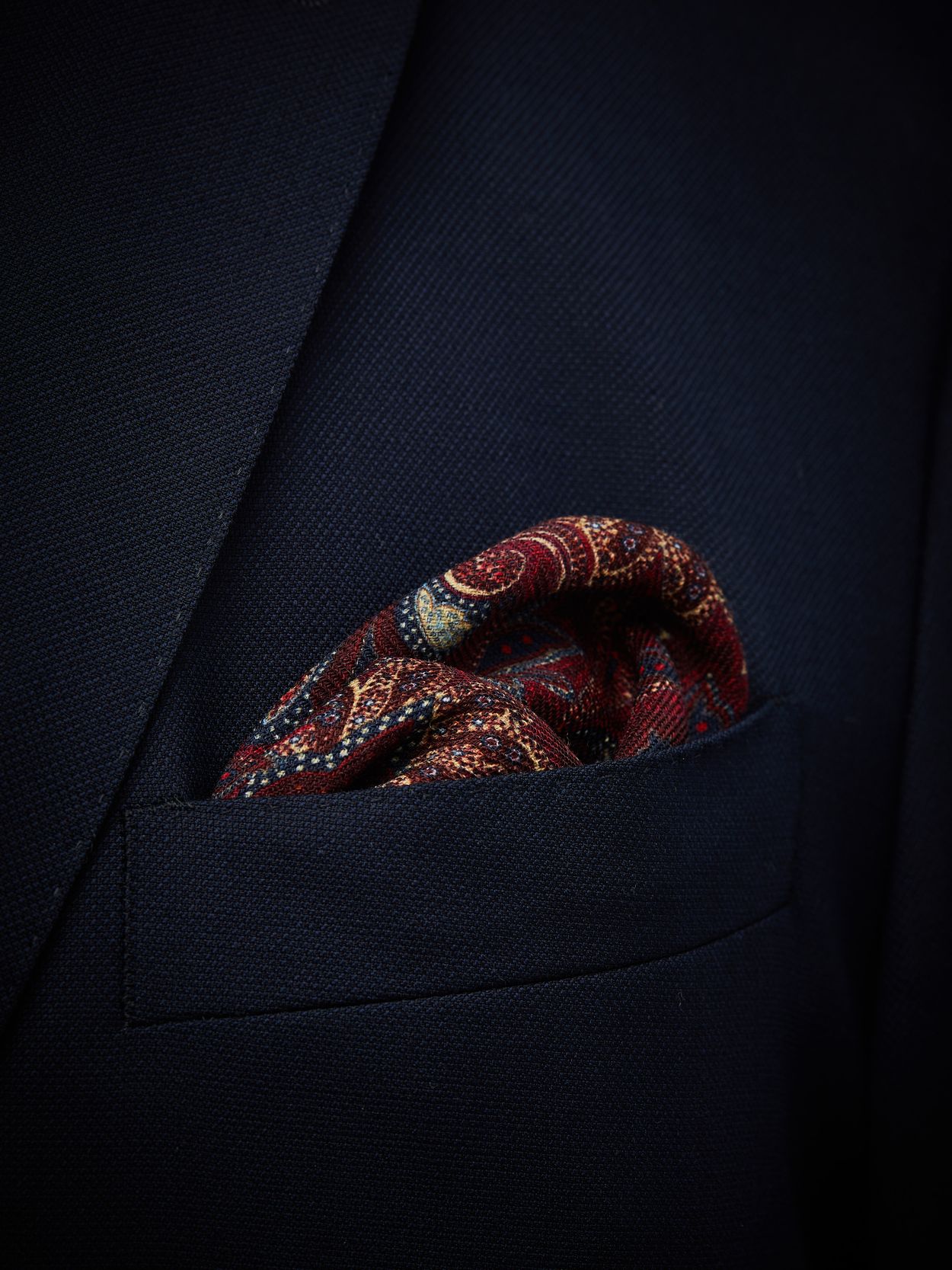 Red Pocket Square Wool Paisley