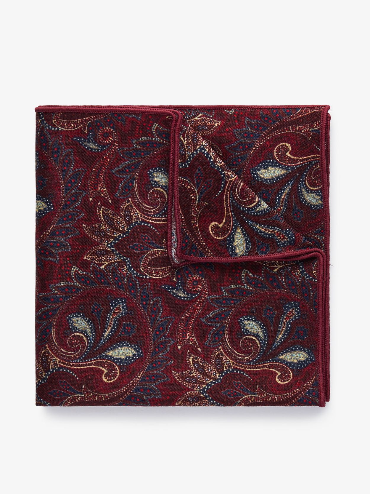 Red Pocket Square Wool Paisley