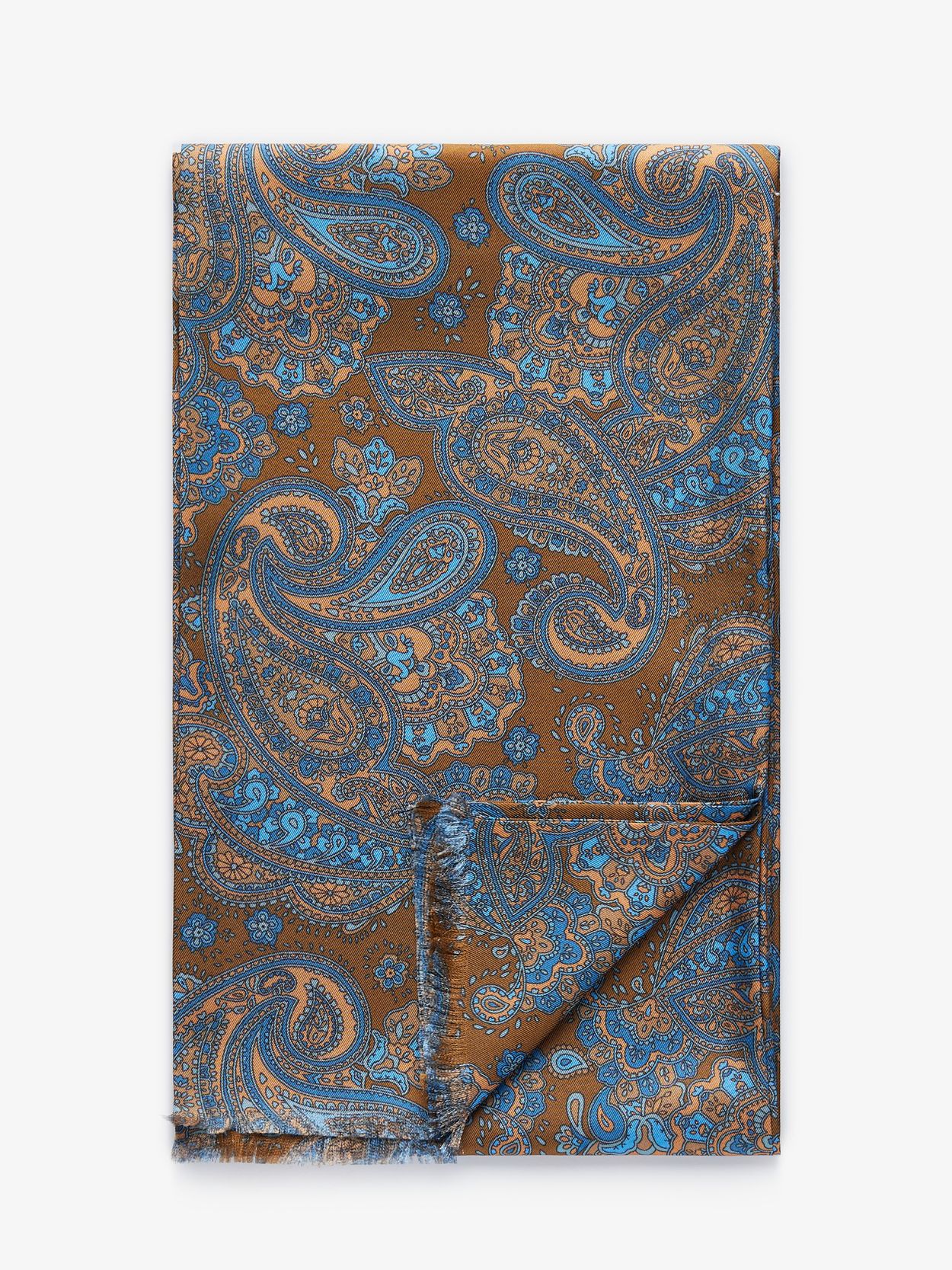 Brown & Blue Silk Scarf Paisley