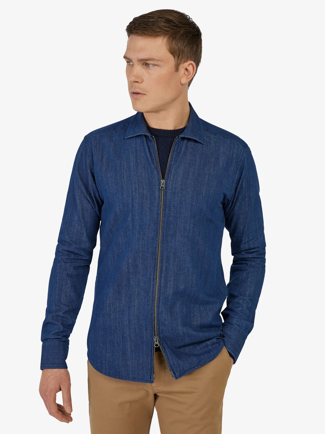 Chemise en Denim à Fermeture Éclair Bleue