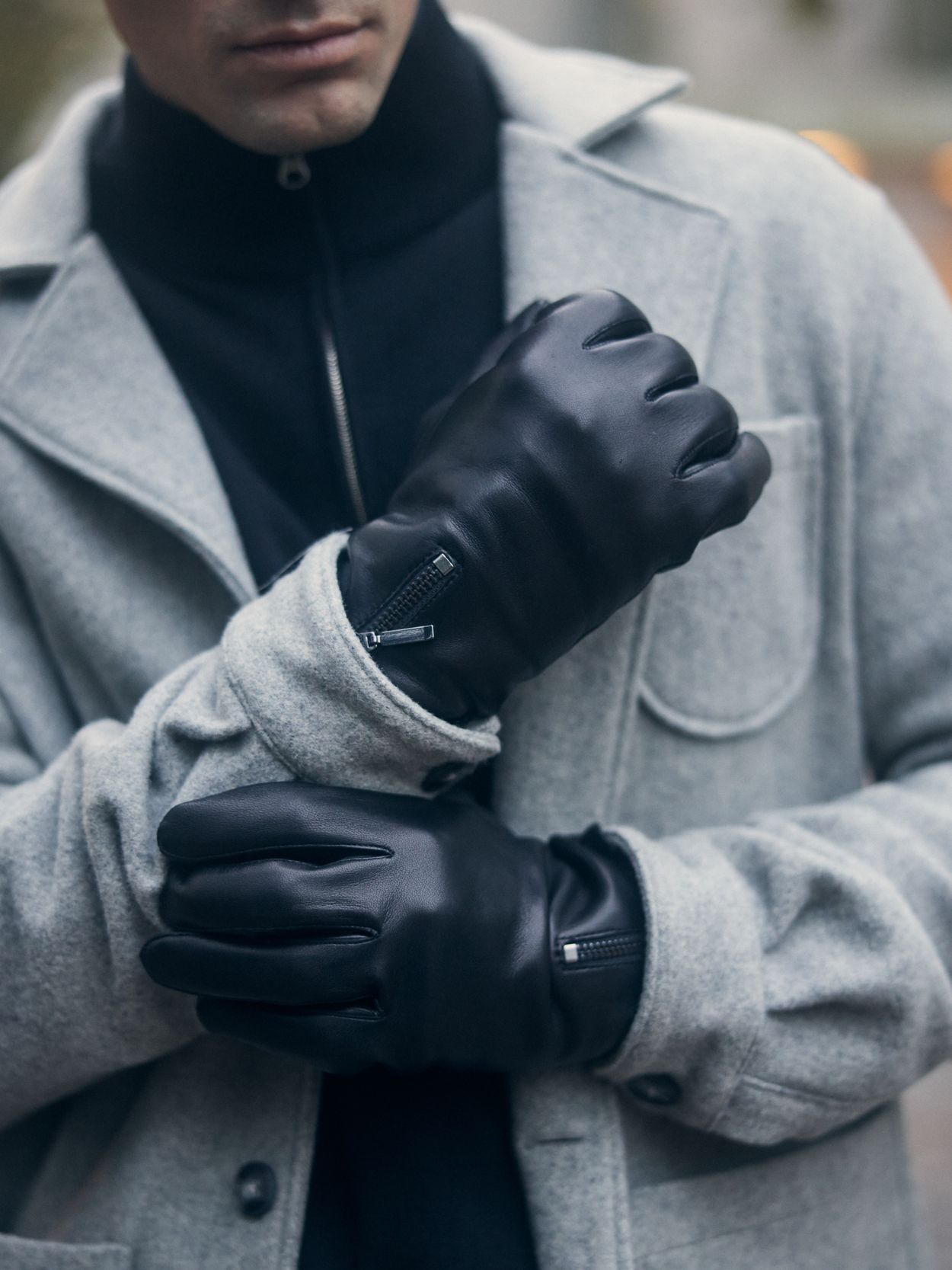 Black Leather Gloves Arosa