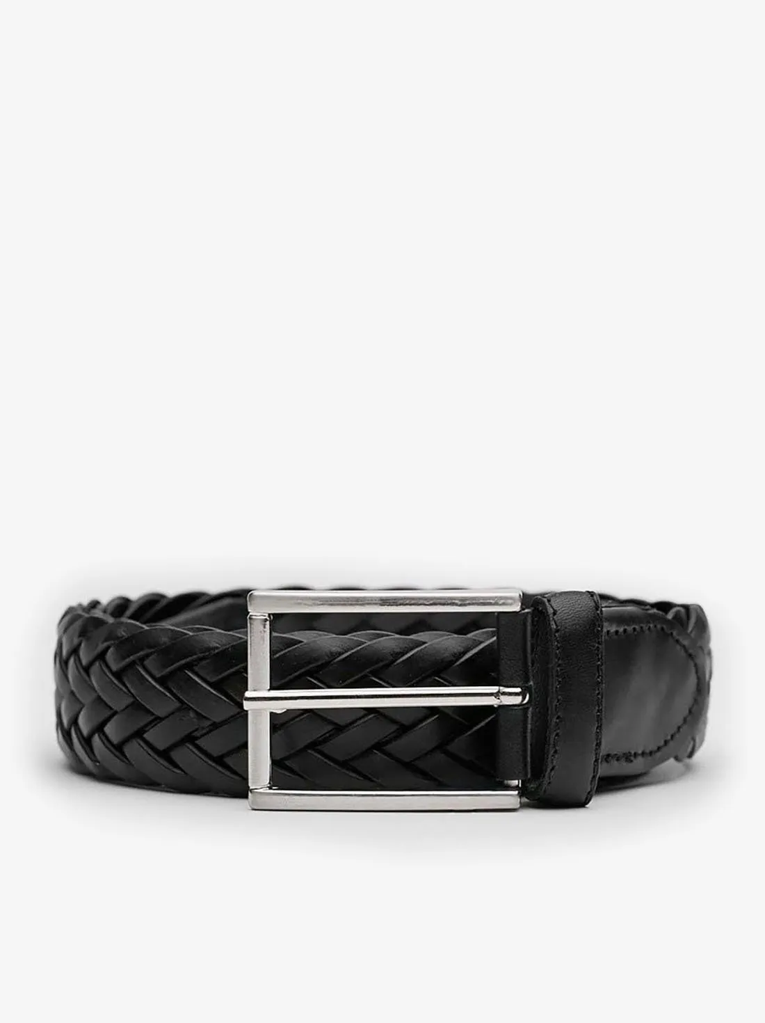 Black Braided Leather Belt