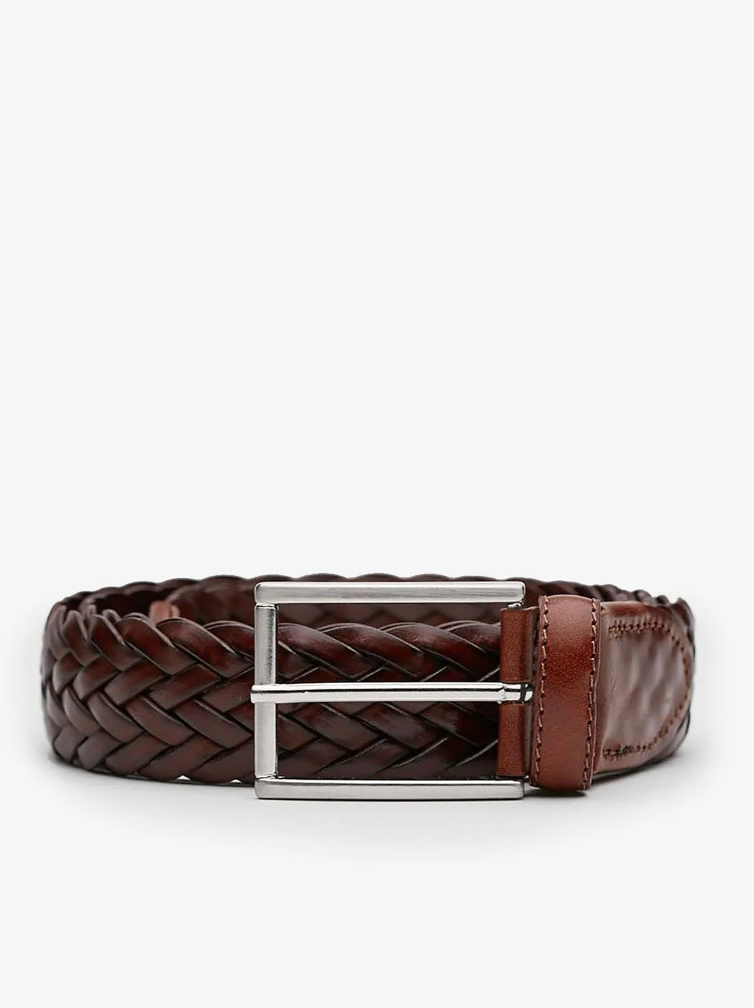 Ceinture en cuir tressé marron foncé