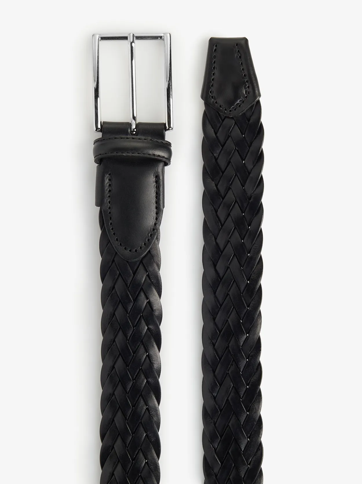 Black Braided Leather Belt 