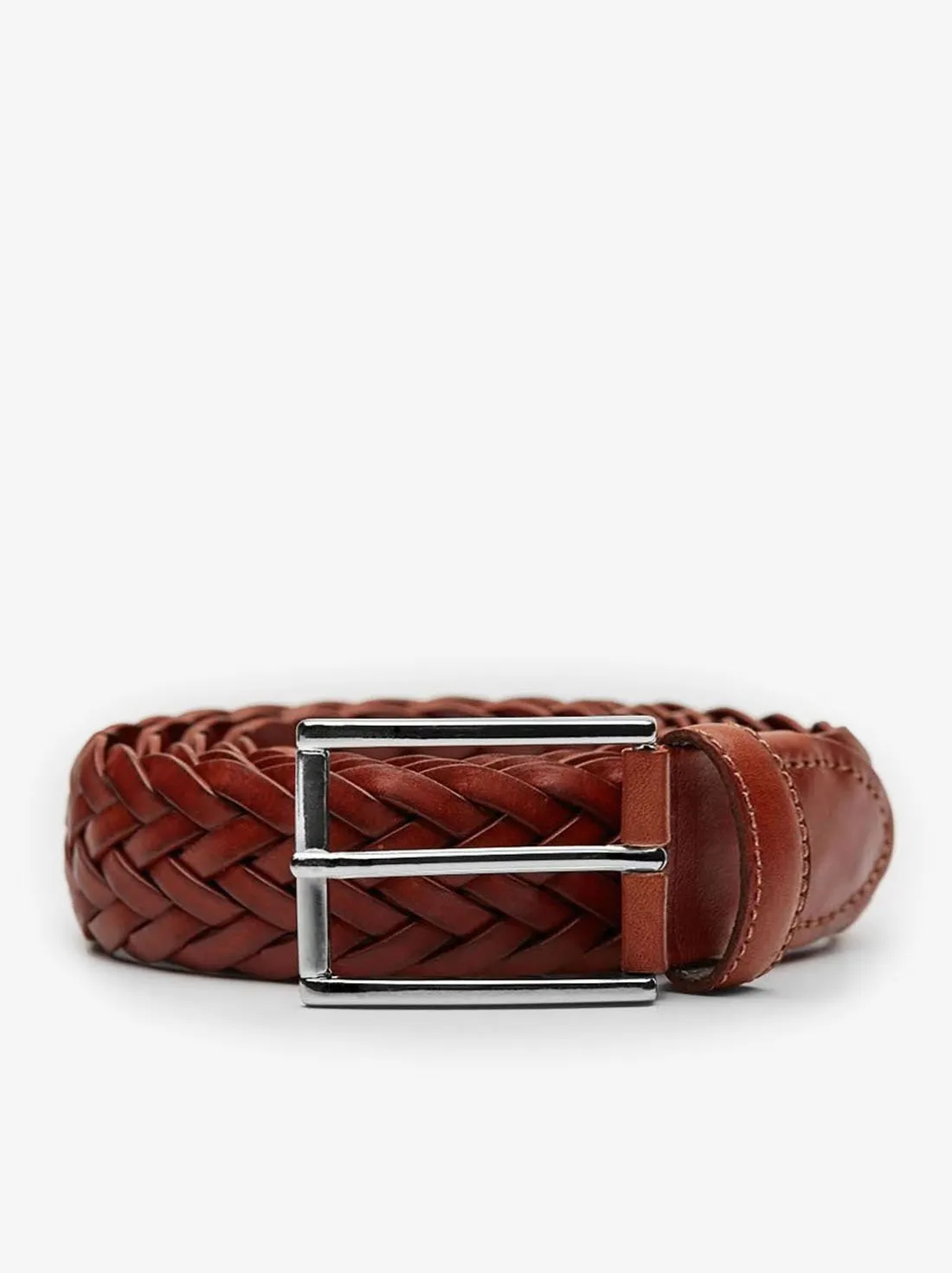 Ceinture en Cuir Tressé Marron