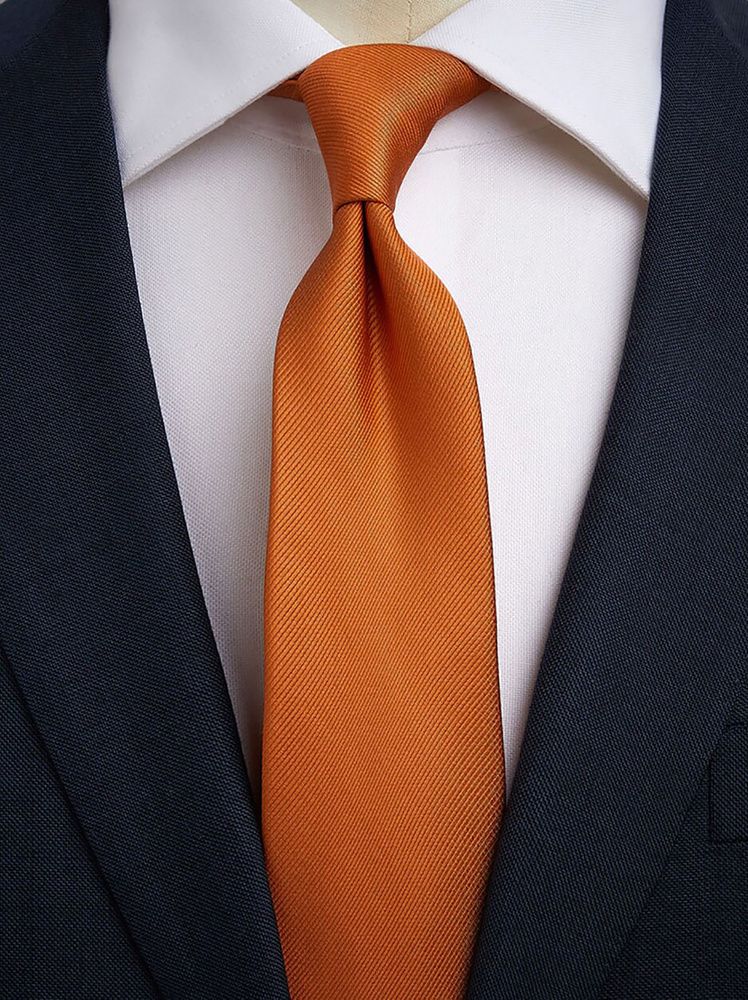 S&W SHLAX&WING Cravate Extra Longue Marine à Pois Orange Pour Homme - Ensemble Costume