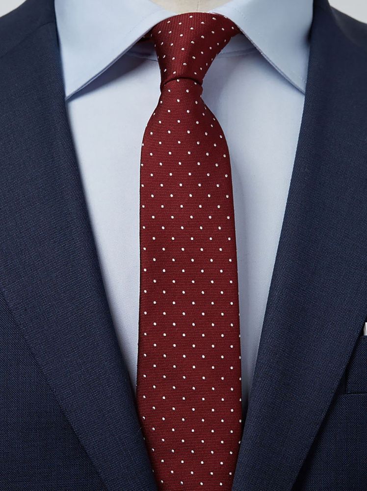 Cravate En Soie 100% - Motif Pois Bordeaux Et Bleu, Fait Main (Occasion)