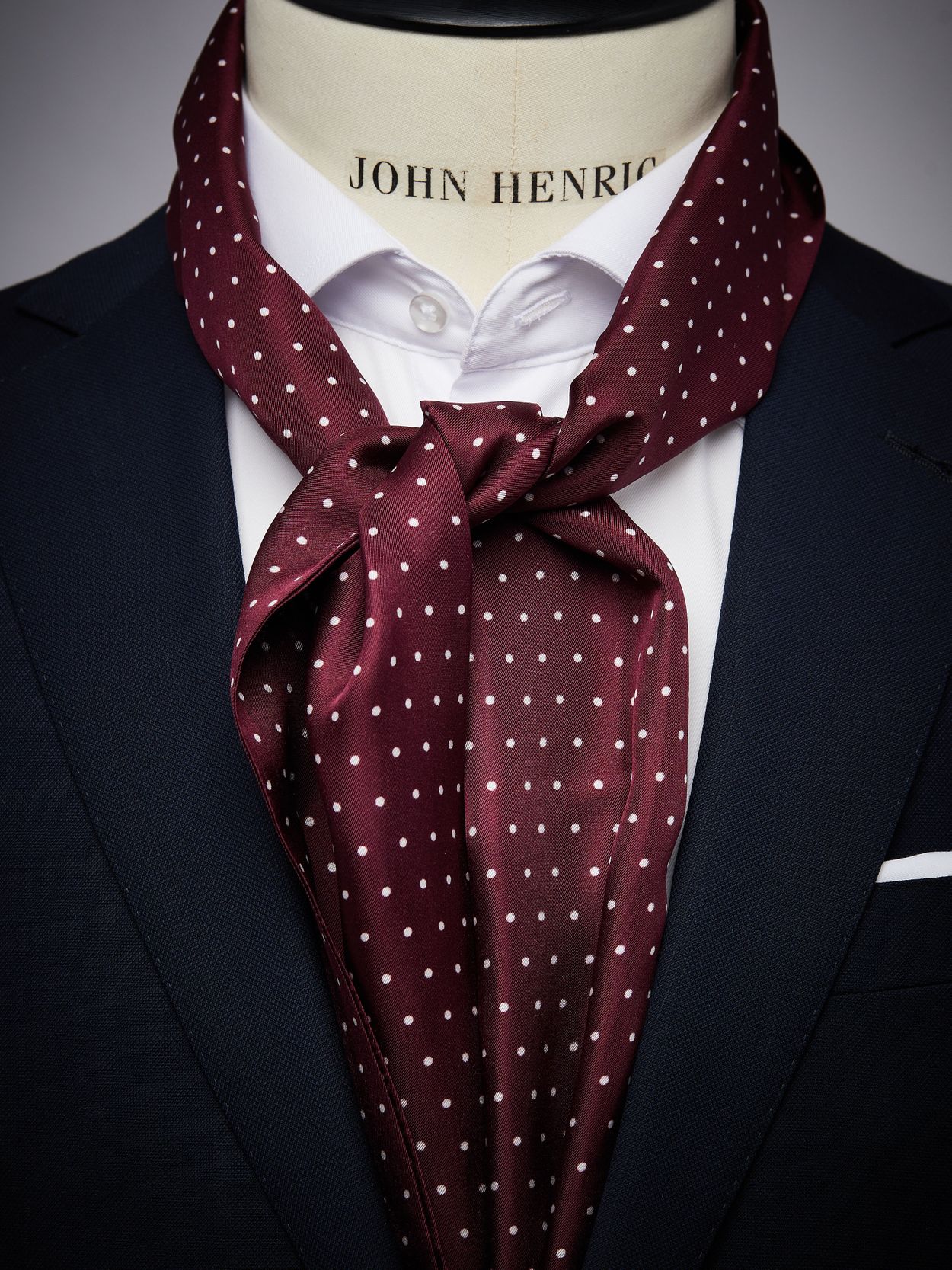 Burgundy Silk Scarf with White Dots