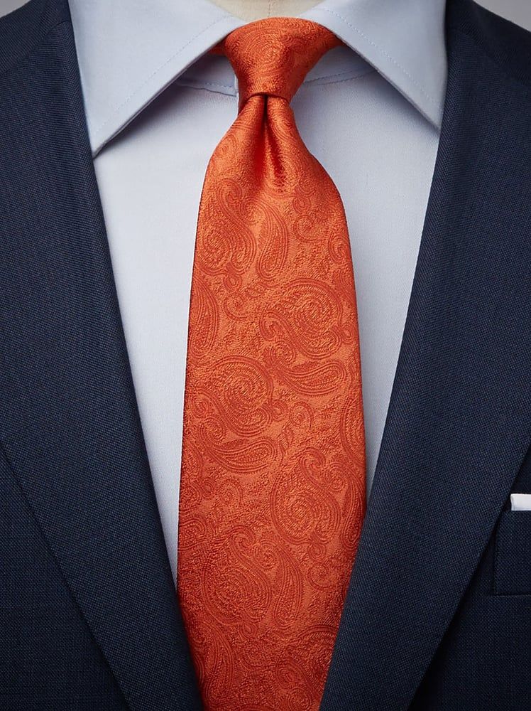 Cravate Tricot Orange à Pois - Style Preppy - Marque CLJ Charles Le Jeune - Microfibre