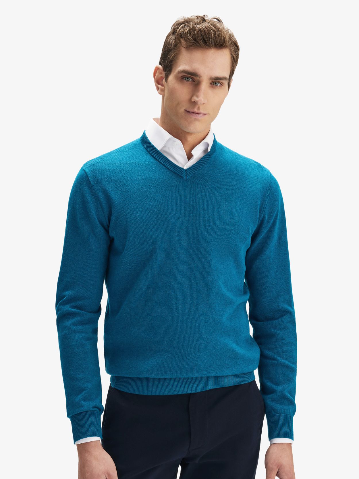 Mittelblauer Baumwollpullover