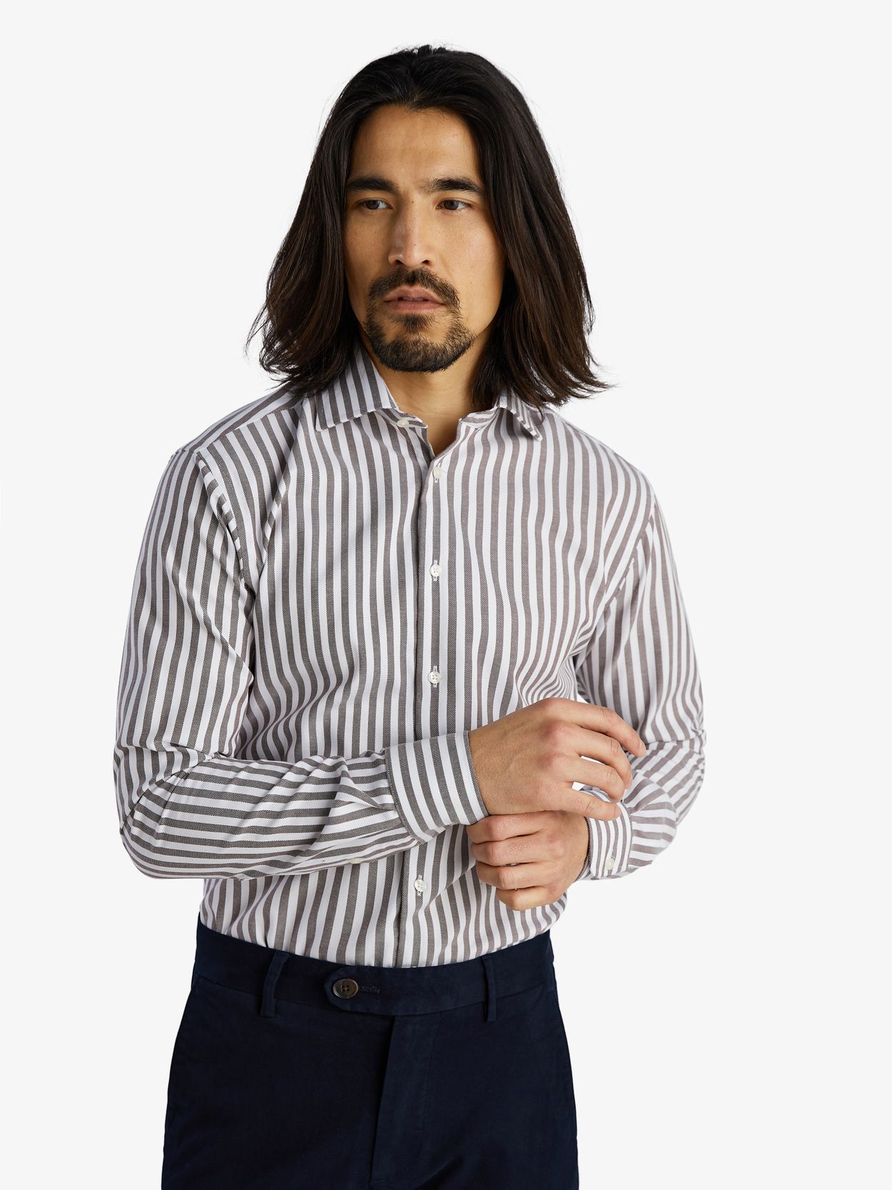 Brown Block Striped Shirt