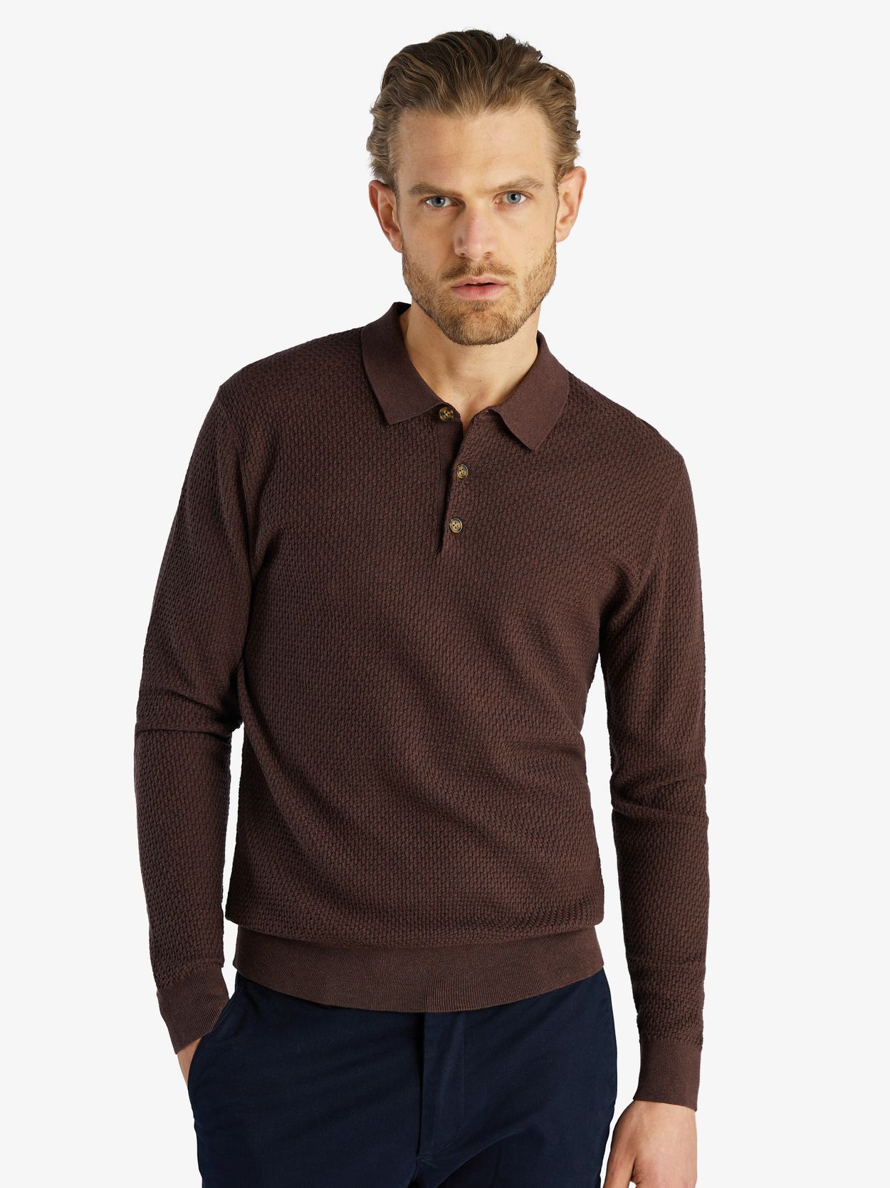 Brown Cashmere Blend Polo Shirt