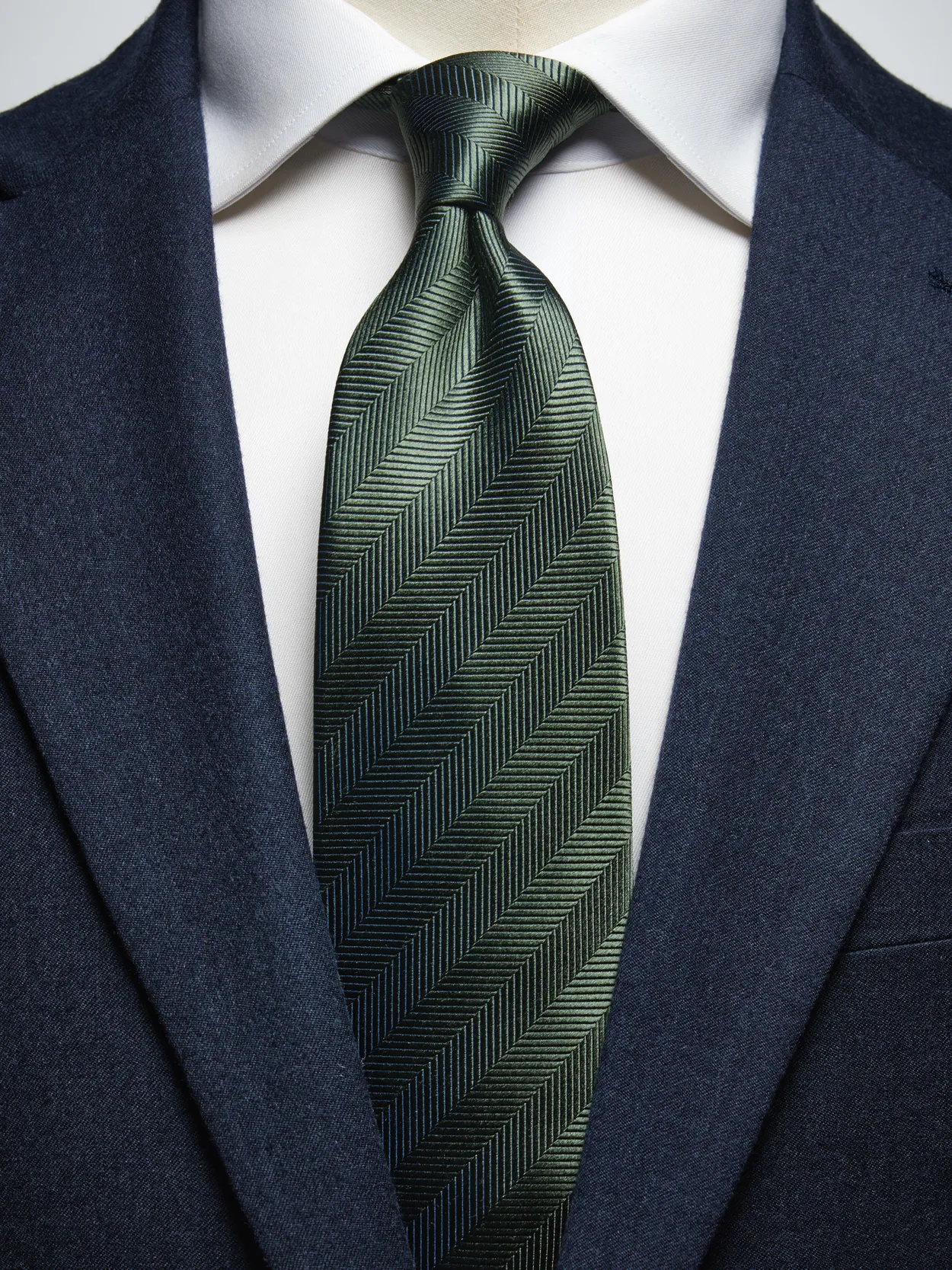 Olive Green Tie Herringbone