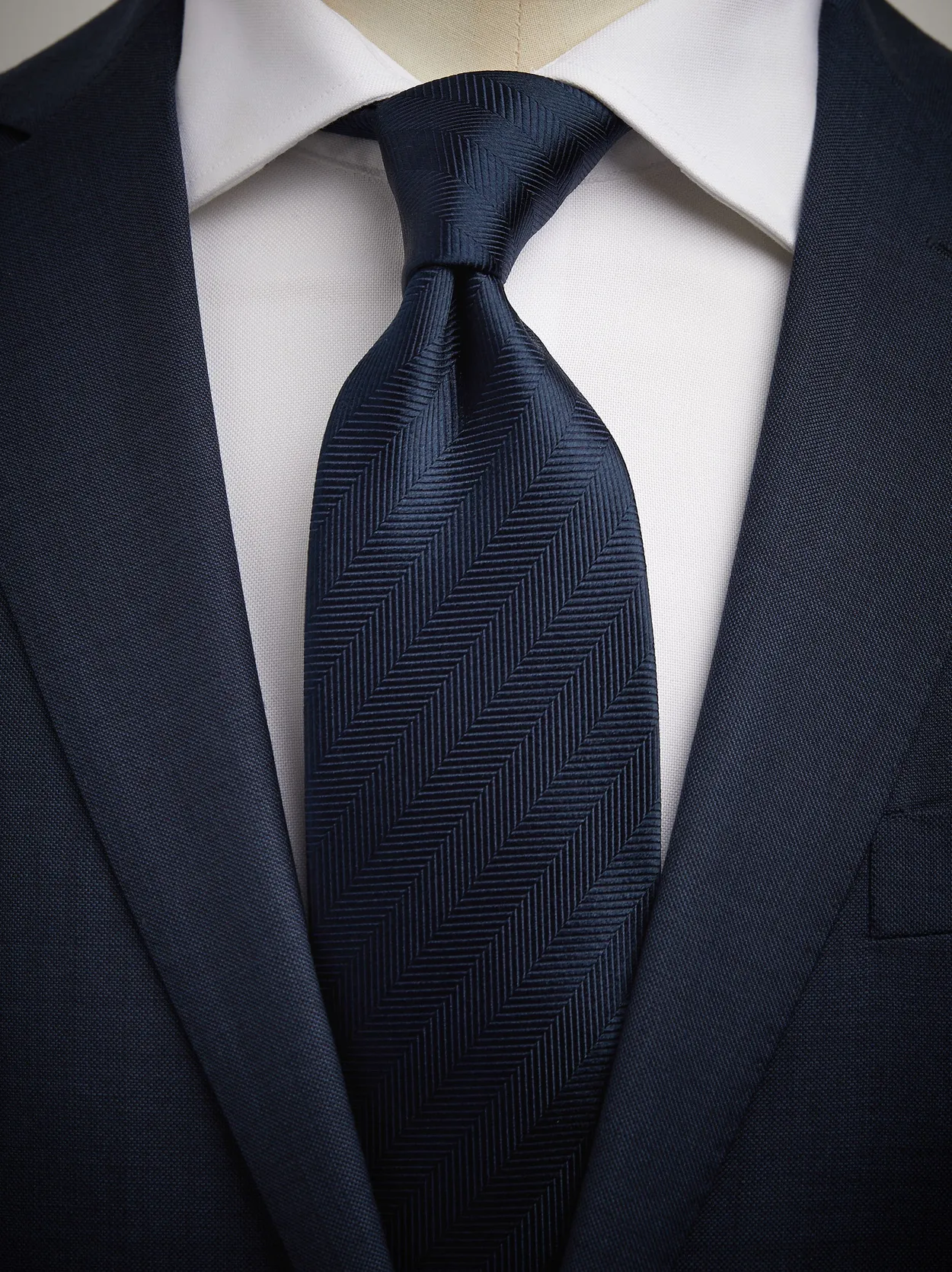 Dark Blue Tie Herringbone