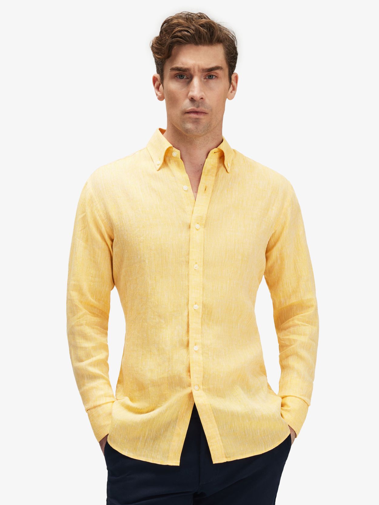 Buy Men's Mould Linen Yellow Shirt Online