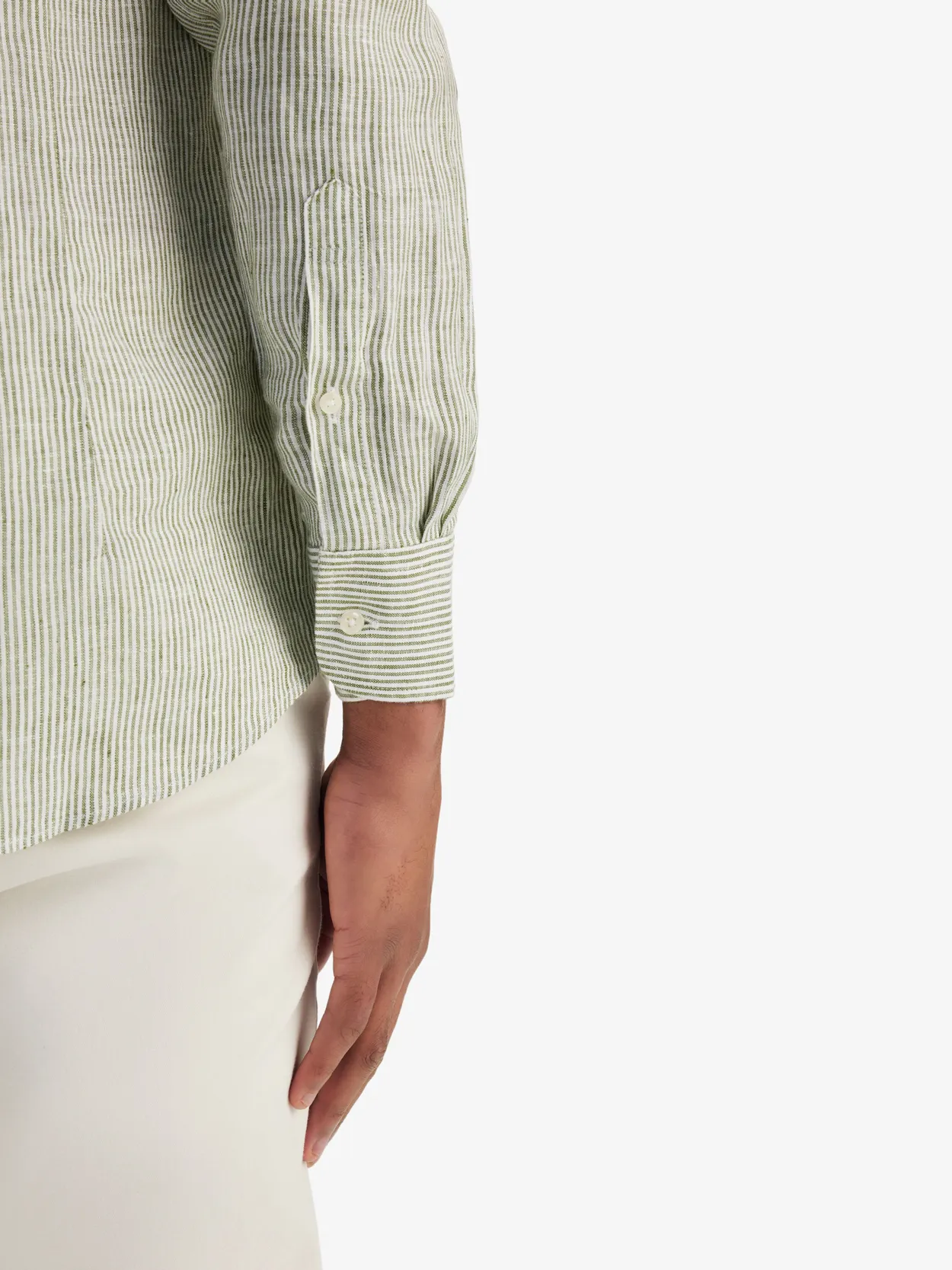 Green Wide Stripe Linen Shirt For Men
