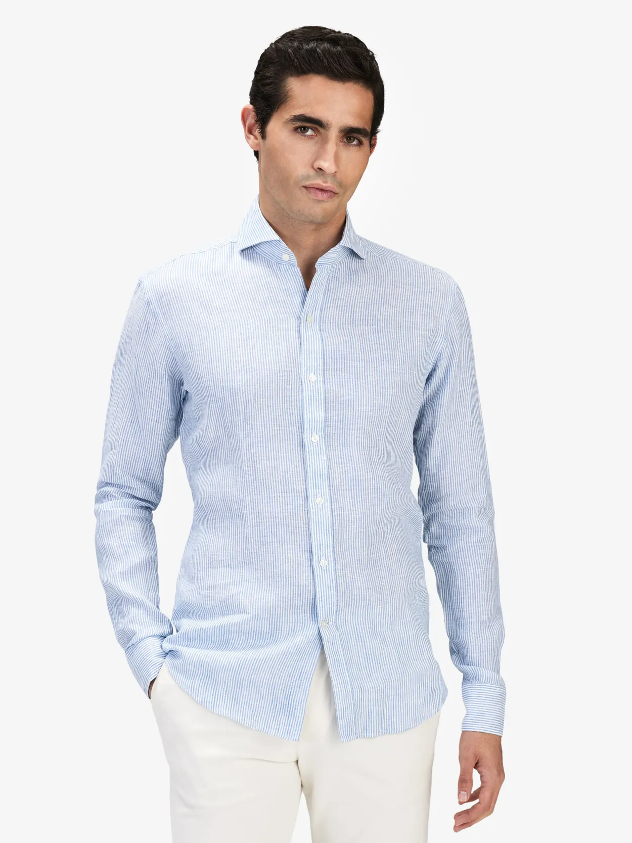 Mid Blue Striped Linen Shirt