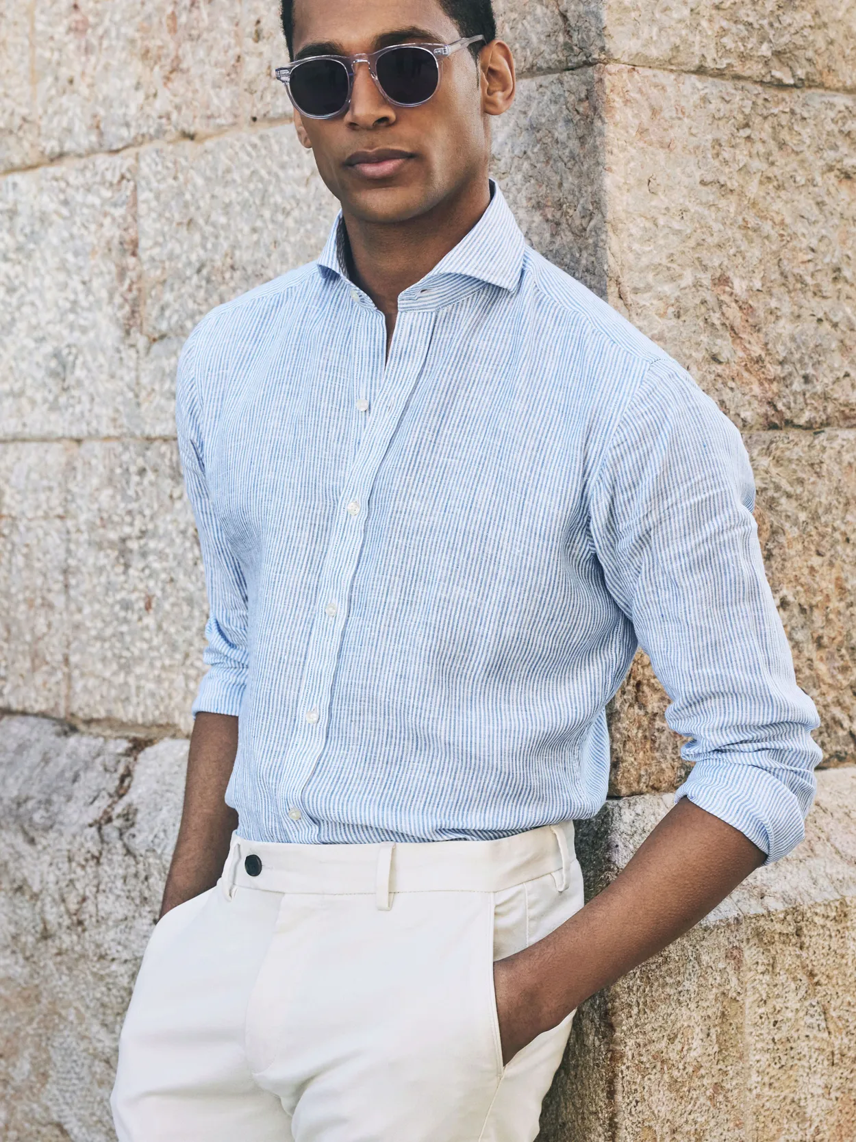 Mid Blue Striped Linen Shirt