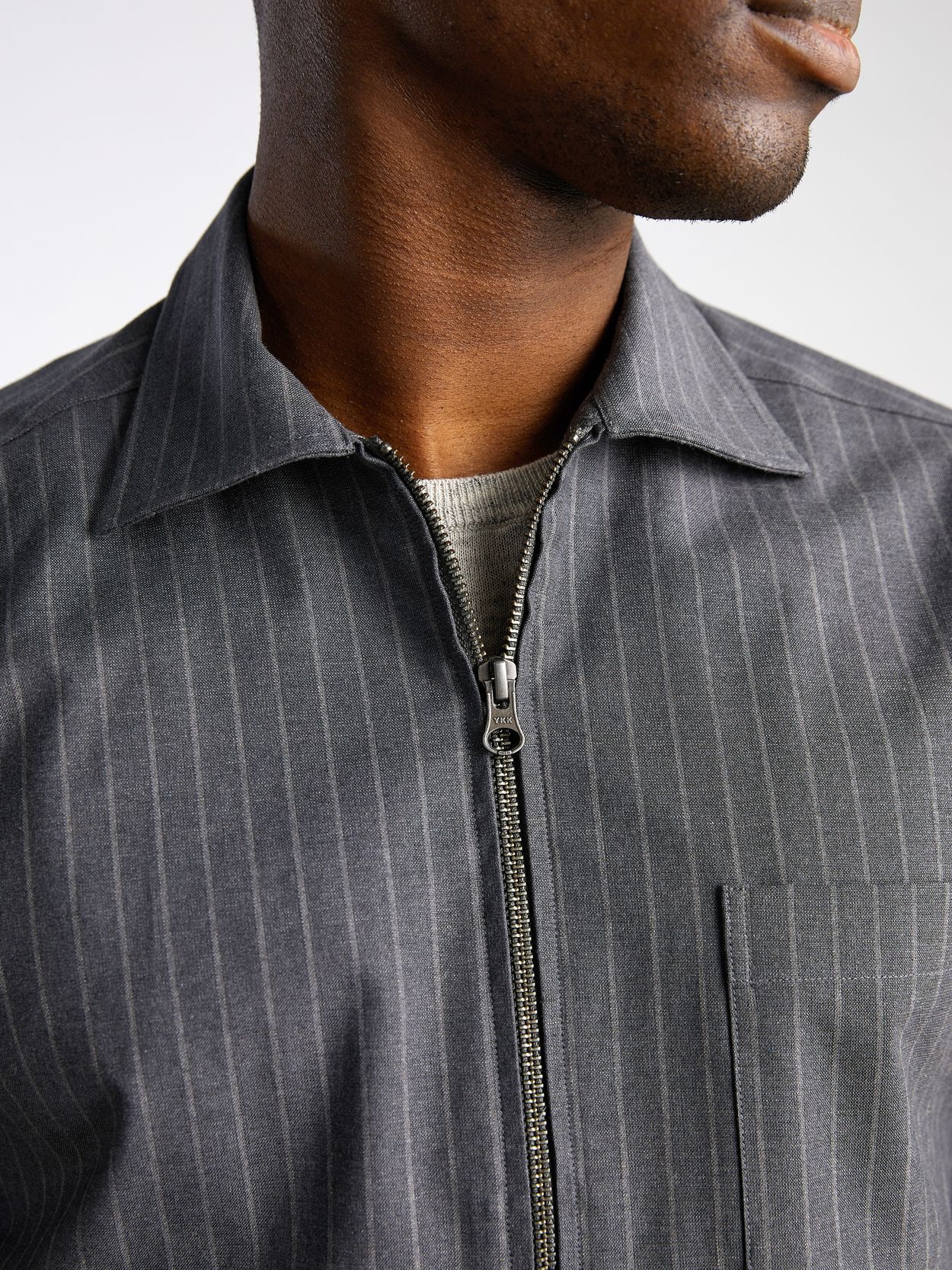 Grey Striped Zipper Shirt