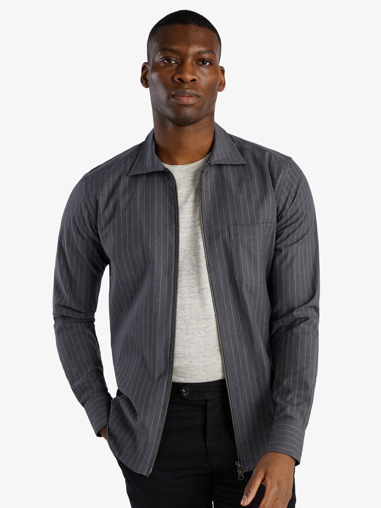 Grey Striped Zipper Shirt