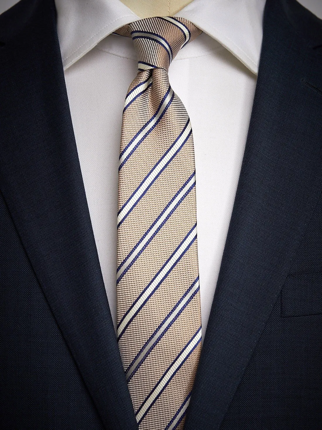 Beige & Blue Tie Striped