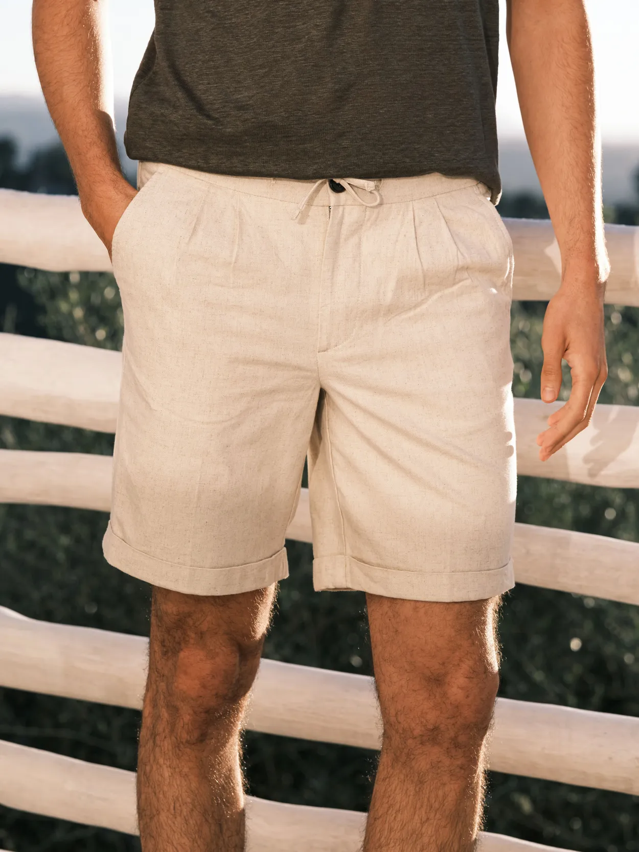 Beige Linen Shorts Maine