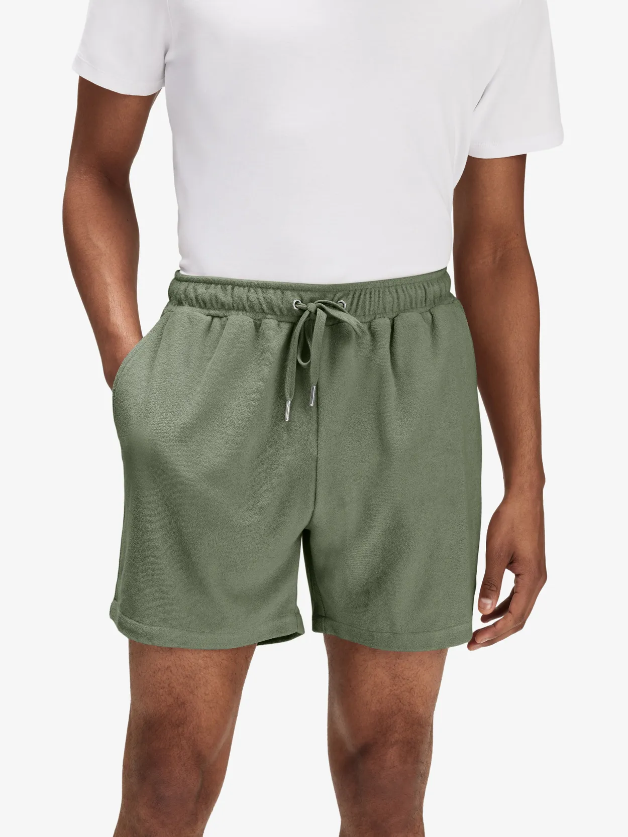 Olivgrüne Frottee Shorts