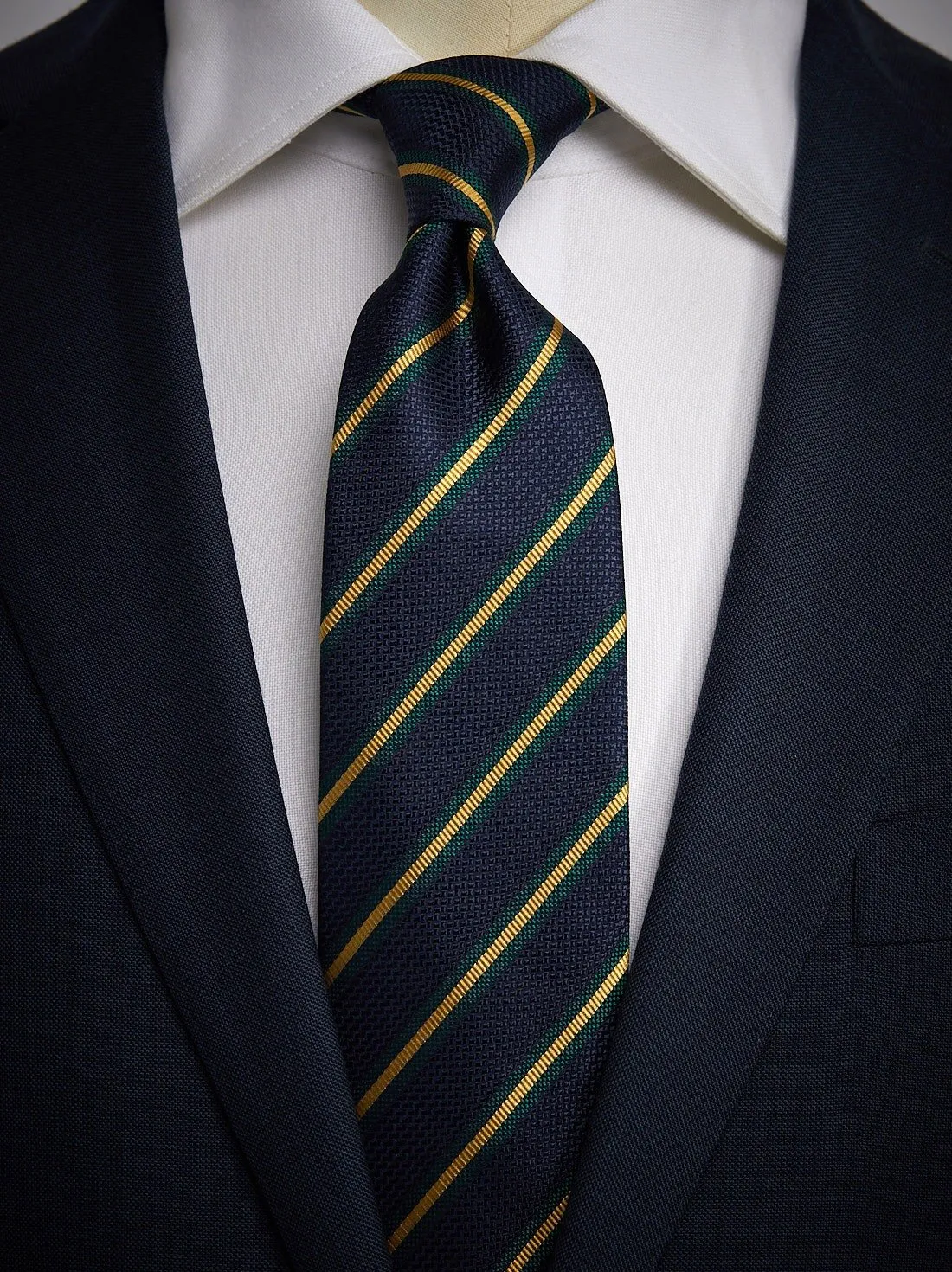 Navy Blue and Gold Striped Tie