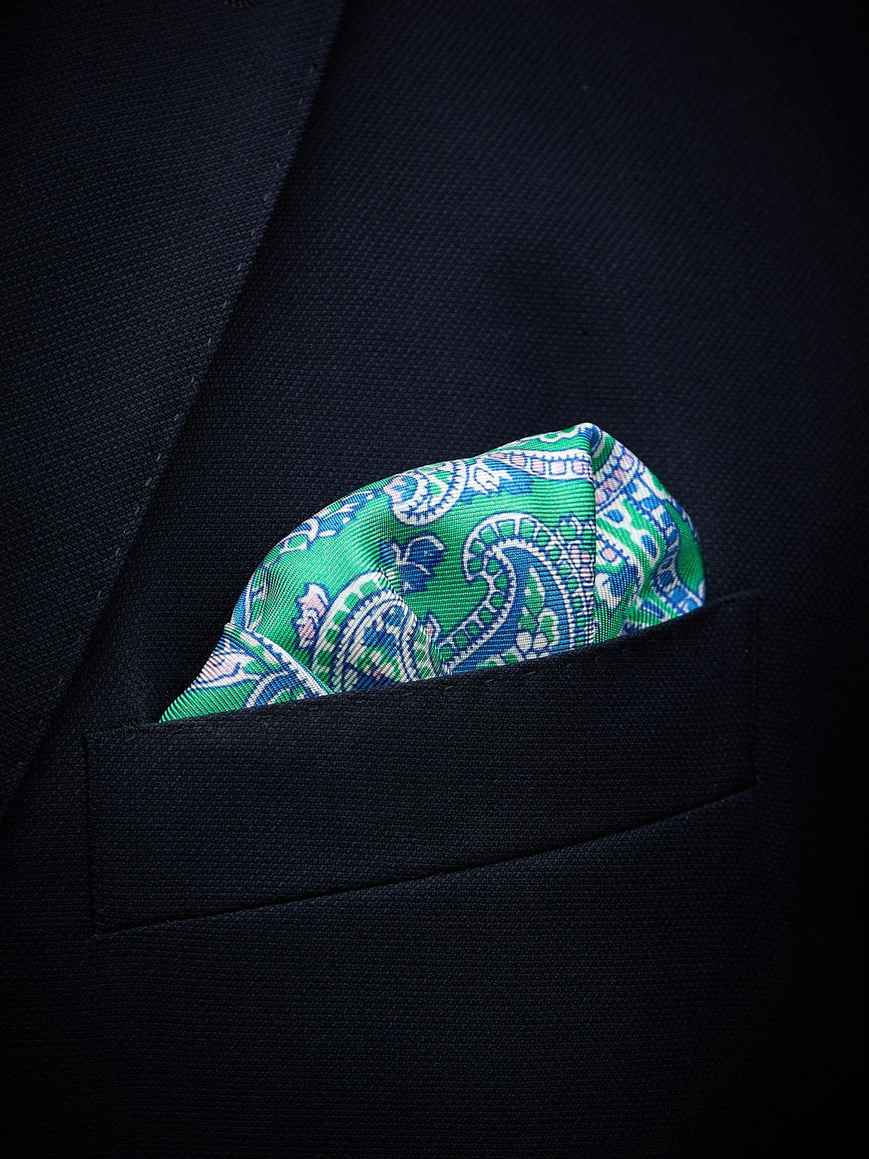 Green Pocket Square Paisley