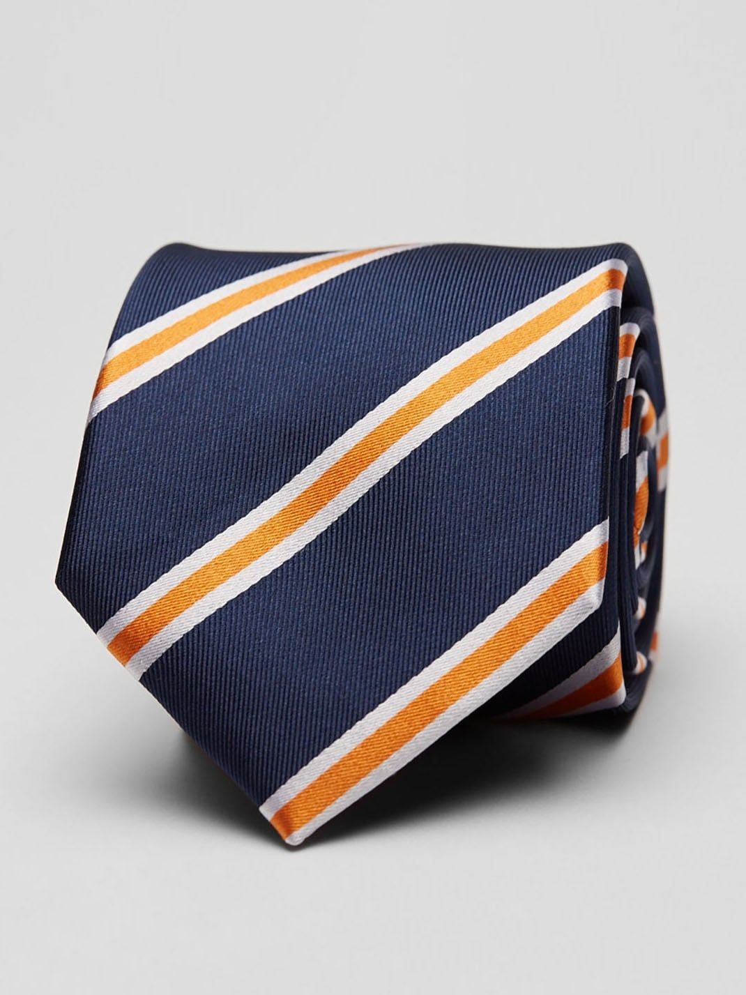 Cravate Homme Rayée Bleue Espace Foncé Rayures Orange - Cravate Extra Longue XL Affaires Formelle