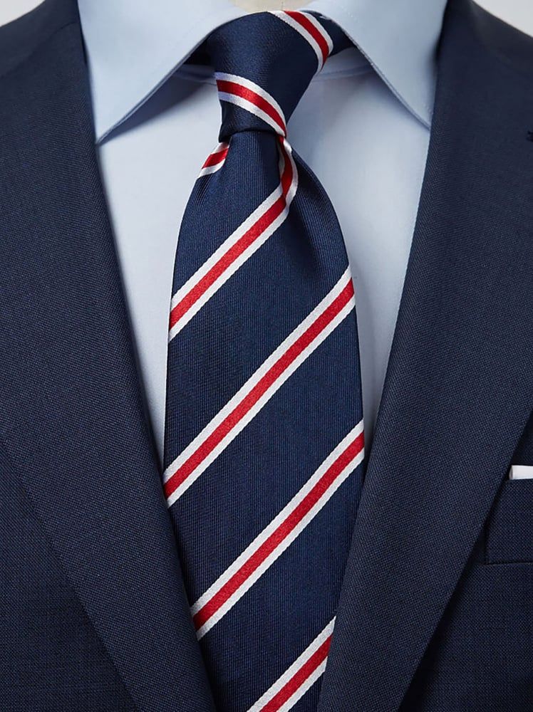 blue dress shirt red tie Men's Navy Cotton Prince of Wales Check Classic Fit Winchester Formal Shirt  With Double Cuffs main image 1