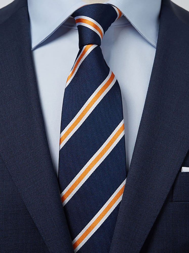 Neue Klassische Gestreifte Herren-Krawatte Orange Blau JACQUARD GEWEBT