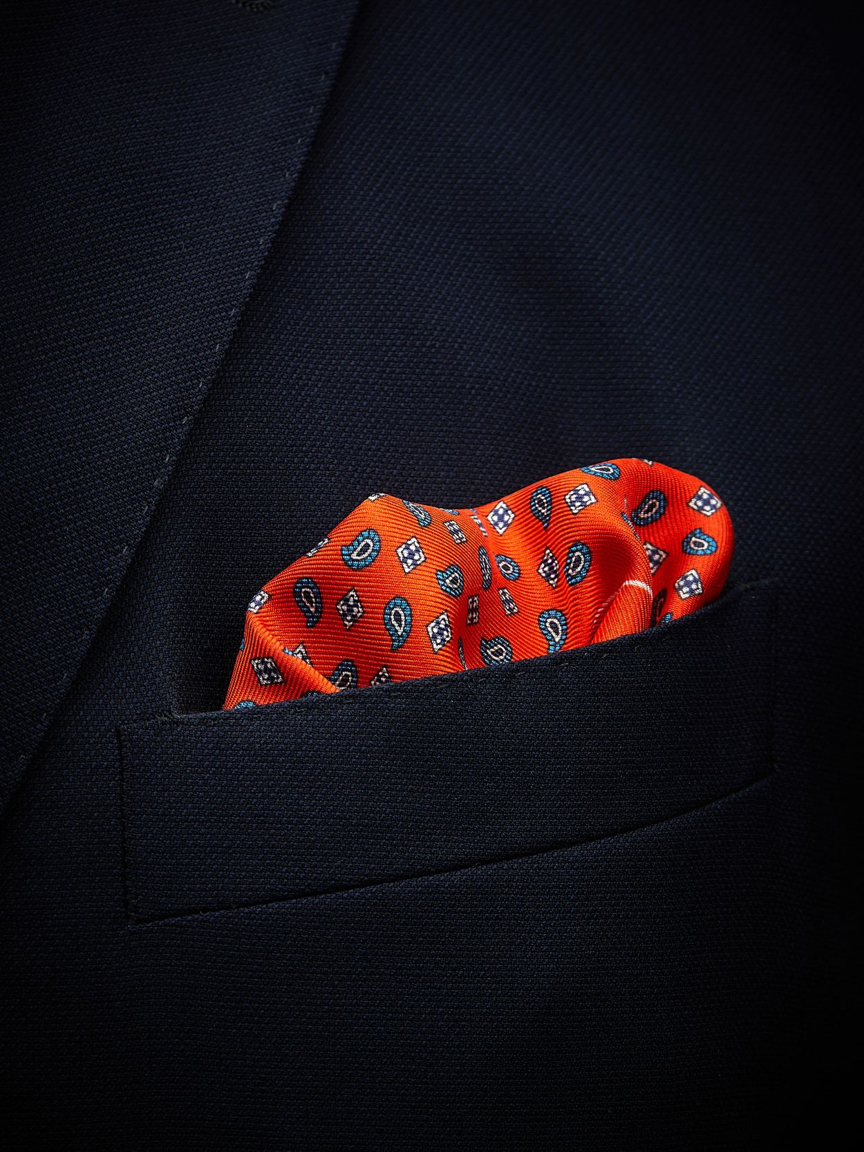Orange Pocket Square Small Paisley