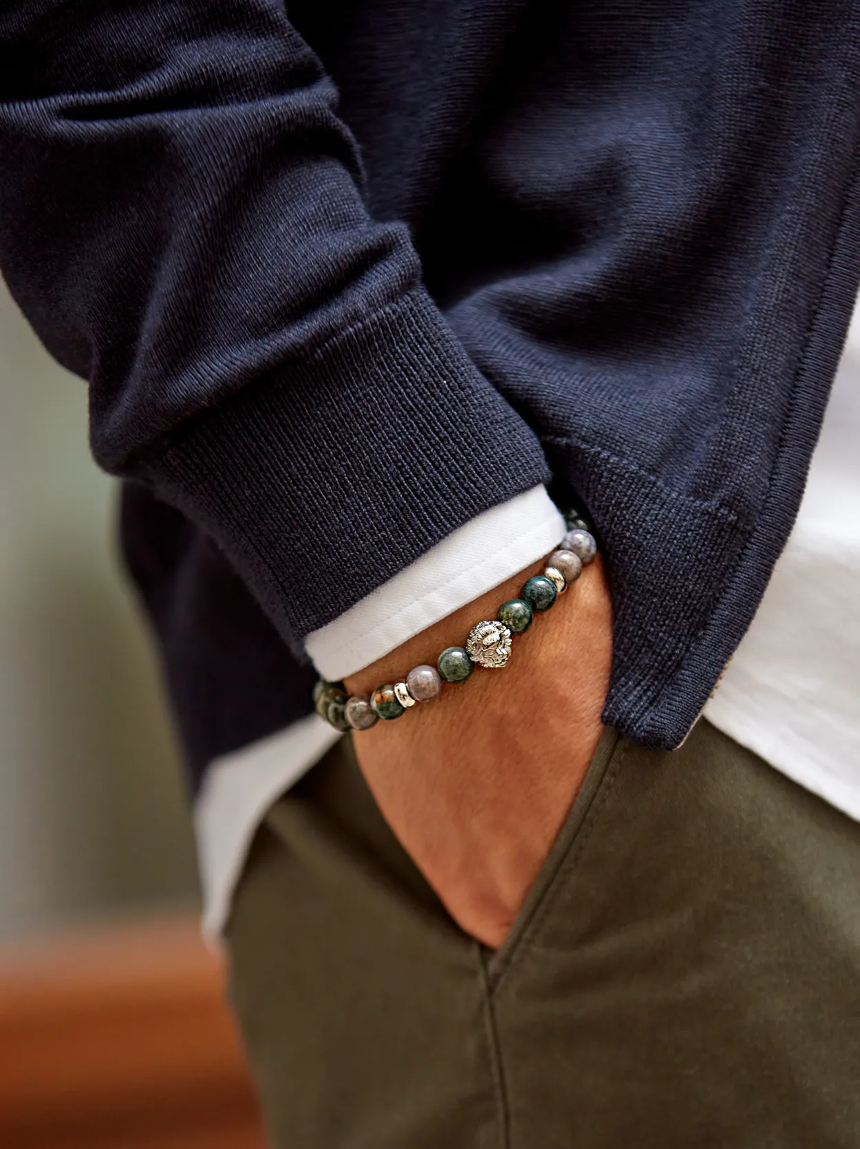 Mens green deals bead bracelet